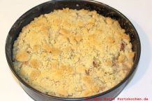 Rhabarberkuchen mit Butterstreuseln - fertiger Kuchen noch in der Springform